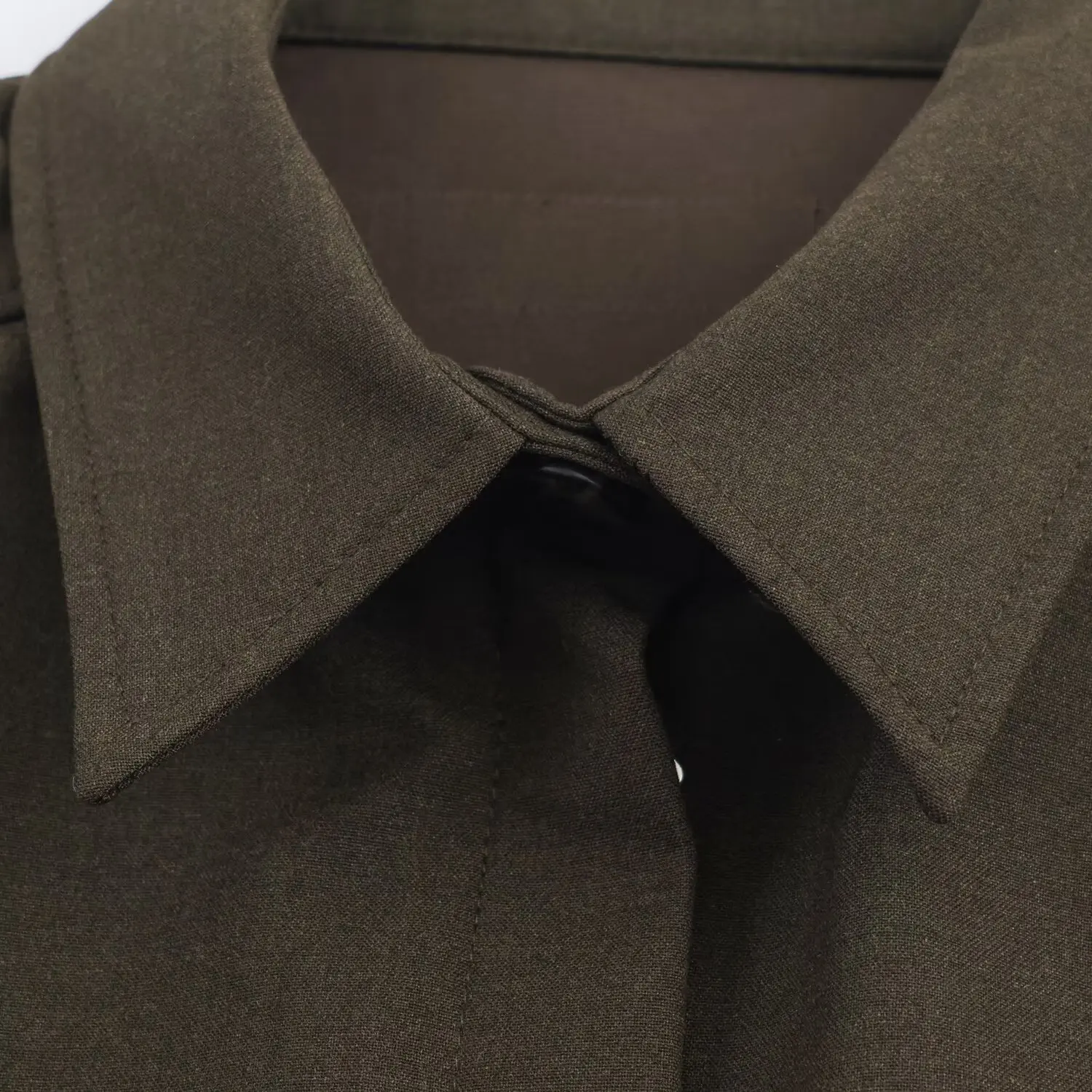 Women Military Green Elegant Mini Shirt-Dress With Shoulder Pads Female Sleeveless Button Decoration Casual Slim Fit Short Dress