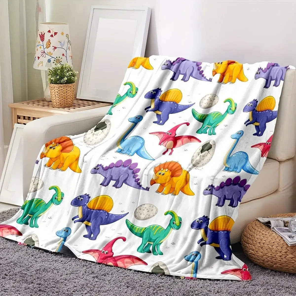 Dinosaur Land Fantasy Blanket Childishly Fun Multi-Species Dinosaur Pattern Creative Gift For Kids Sofa Bedroom Available 2