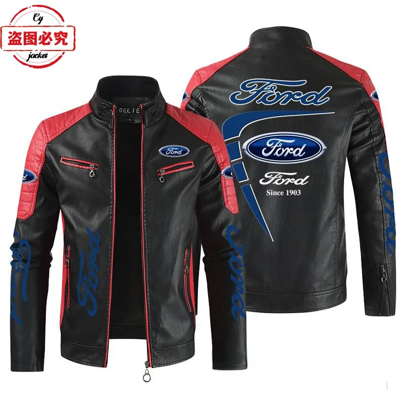 Ford LOGO printed racing suit pu leather jacket windproof four-season Ford team men's jacket overalls 4