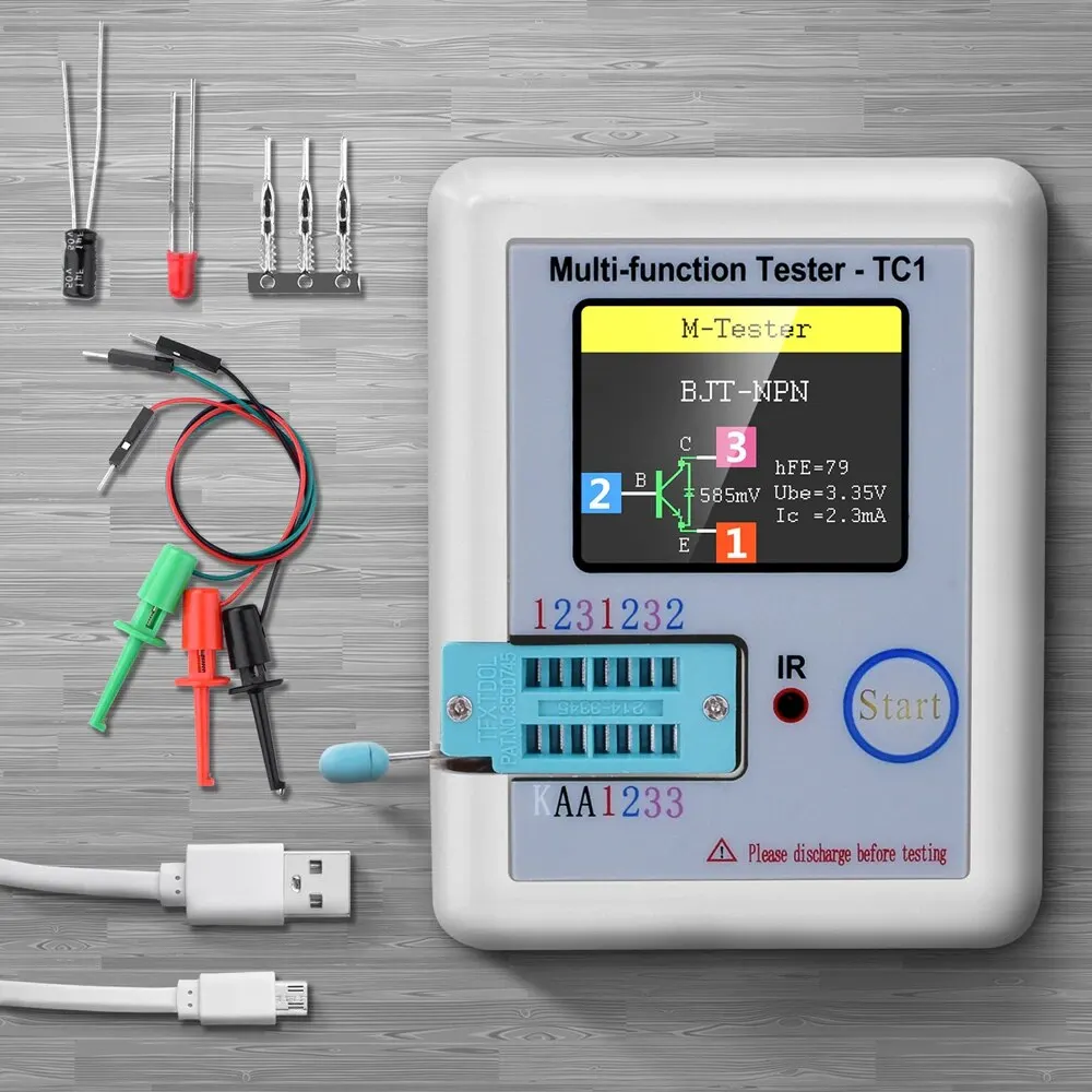 LCR TC1 1,8 pulgadas TFT LCD pantalla multímetro transistor probador diodo triodo condensador resistor medidor de prueba