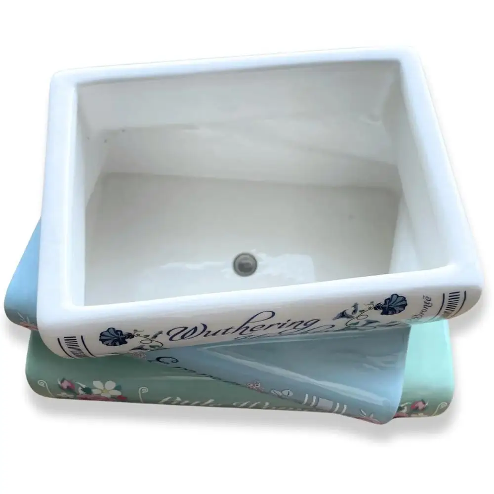 Flower Pot Small Ceramic Book-Shaped Planter with Hole Cute Bookshelf Decor Home Desk Decoration Accessories Office Living Room