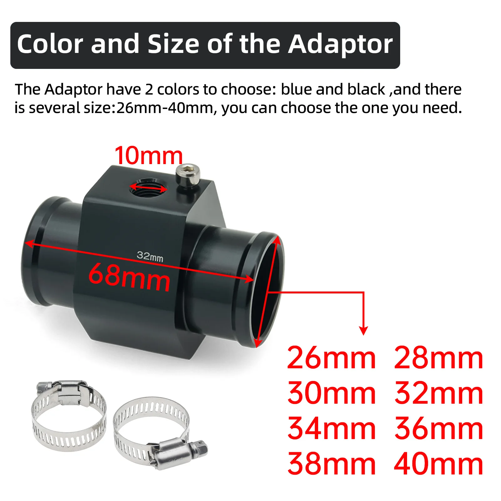 52MM 수온/유온 12V 자동차 게이지 + 26MM-40MM 온도 센서 어댑터 포함 자동차 액세서리 (모든 차량용)