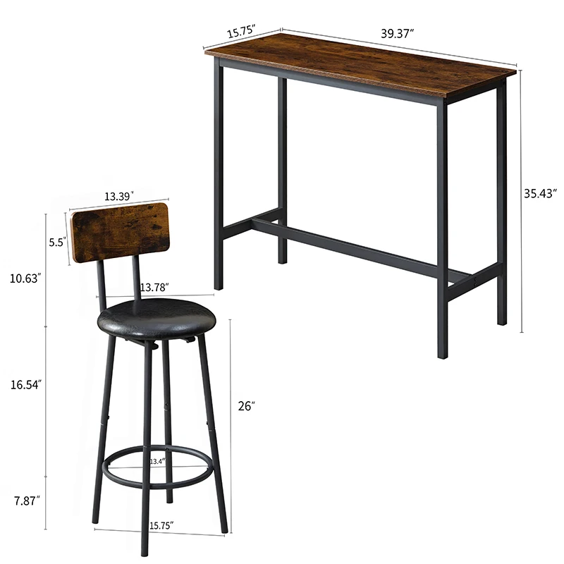 Soft bag bar stool and dining table three-piece set, bar chair with backrest, counter table, small square table, suitable fo
