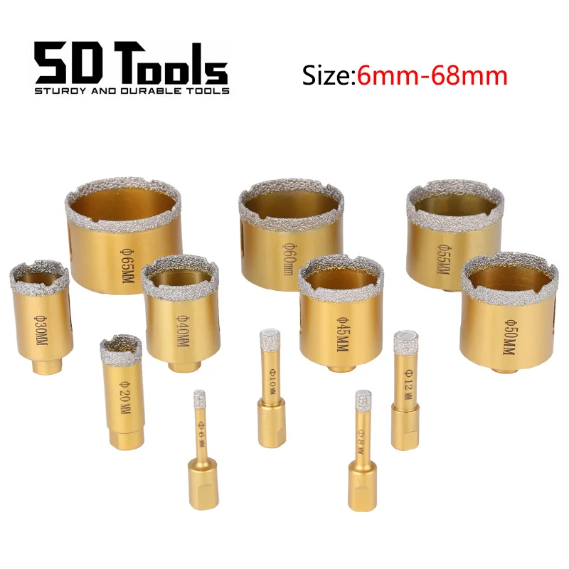 

M10 Thread Vacuum Brazed Dry Diamond Drilling Core Bits Ceramic Tile Hole Saw Granite Marble Porcelain Brick Drill Bit Set Tools