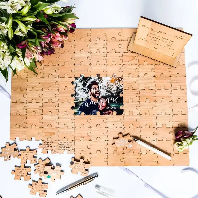 Wooden photo Puzzle Guest Book , Elegant Drop Box, Unique Drop box,Guest Book Alternative, Jigsaw wedding Guest
