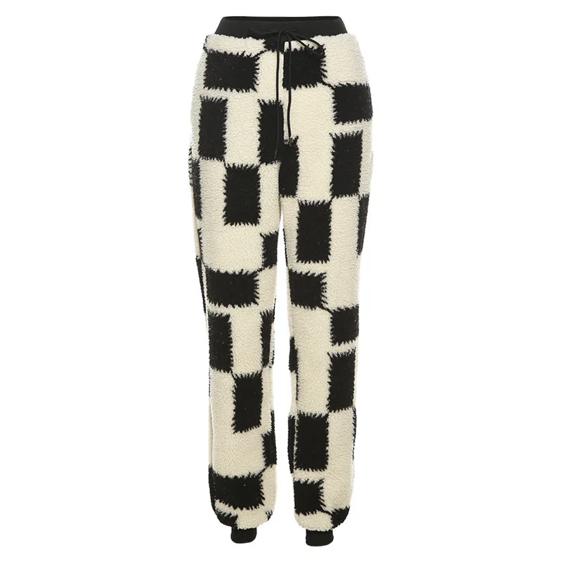 Autumn and Winter Women's 2023 Trend Long-sleeved Zipper Half-open Collar Plush Jacket Fashion Contrast Color Casual Trousers