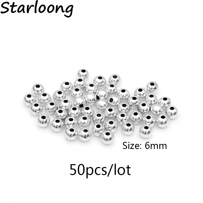 

50pcs/lot zinc alloy vintage antique silver plated round charm spacer ball beads DIY jewelry making for bracelet necklace