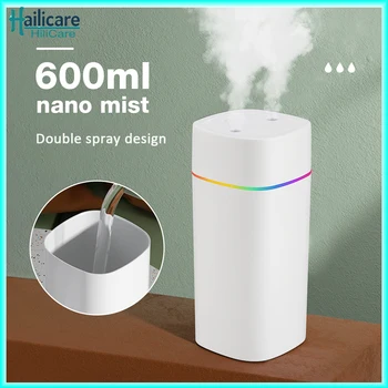 600ml Air Humidifier Double Spray Port Essential Oil Aromatherapy Humidifier Mute Atomizer Colorful Lights For Home Office Car U 1
