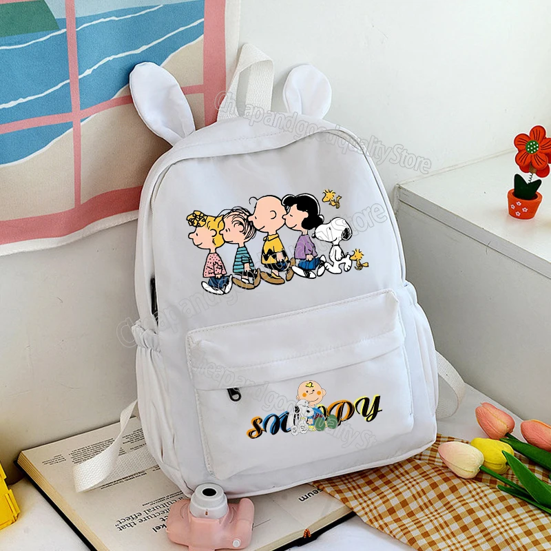 thumbnail image 1 of Mochila de Snoopy Anime Kawaii, morral con orejas de conejo para adolescentes, Bolsa Escolar de dibujos animados para niños y niñas, bolsa para libros, suministros escolares, regalo, 1 of 5