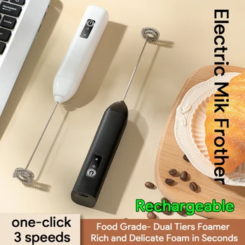 Montalatte elettrico USB ricaricabile portatile Frullino per le uova 3 velocità Schiuma Maker Mixer Caffè Bevanda Schiuma Bacchetta Schiumatore Cucina 1