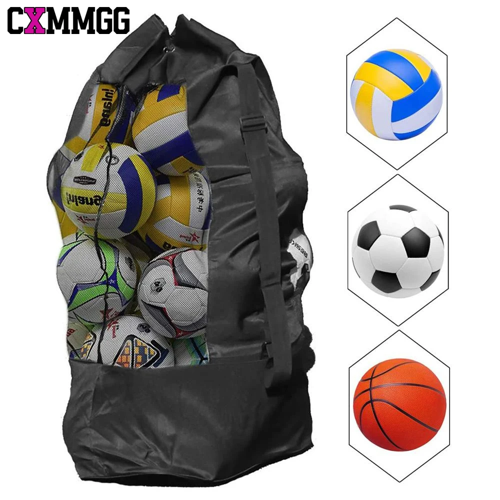 1PCS Heavy Duty Mesh Sports Ball Bag with Adjustable Shoulder Strap-Oversized Drawstring Design for Soccer,Basketball,Football