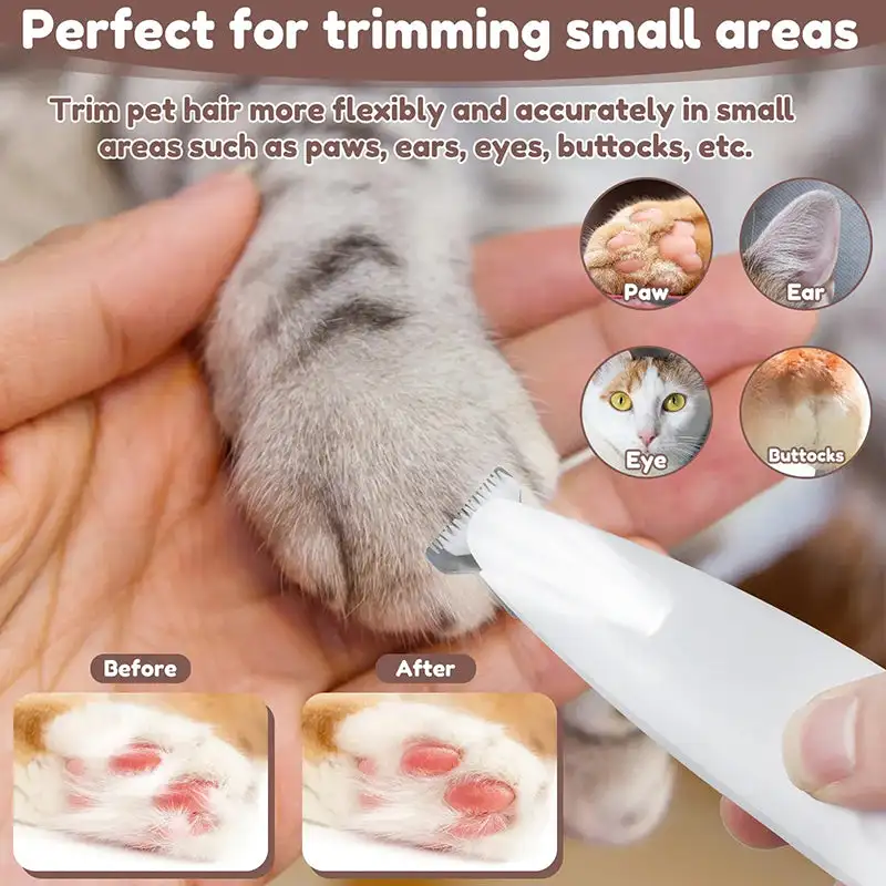 Pet Dog Electric Groomer Trimmer with LED Light Waterproof Pet Foot Hair Trimmer Low Noise Cat Dog Face Foot Ear Hip Paw Shaver pets foot trimmer
