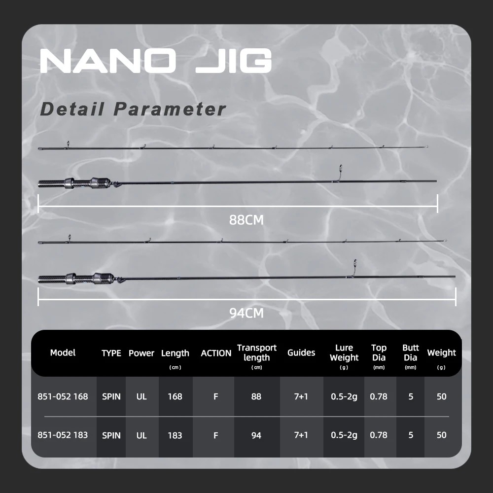 Canne Nano Jig spinning ultra-légère 1.68m 1.83m 0.5-2g action rapide truite bar eau douce mer