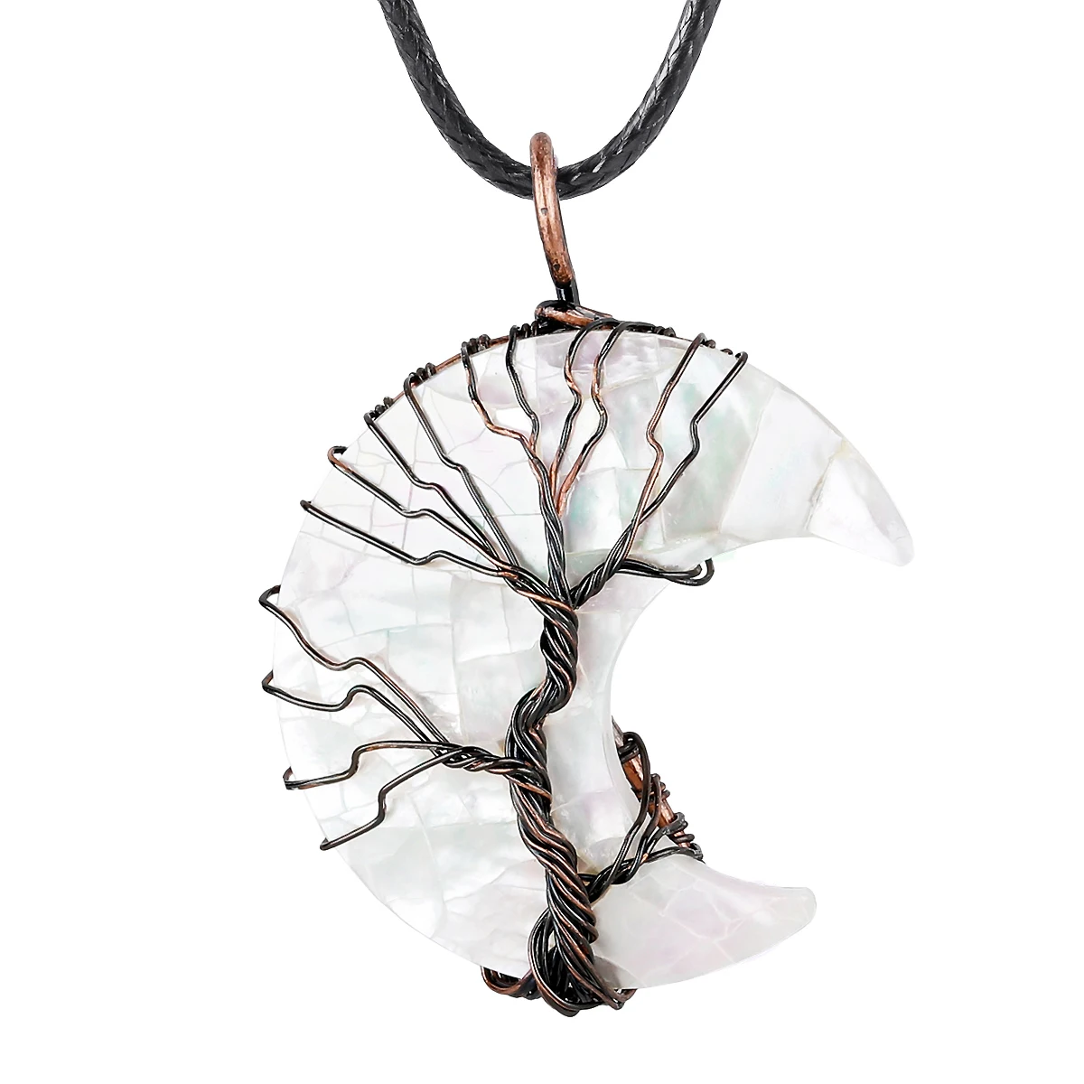 

Healing Moon Shaped Crystal Stone Pendant Wire Wrapped Tree Of Life Natural Amethyst Reiki White Shell Charms For Jewelry Making