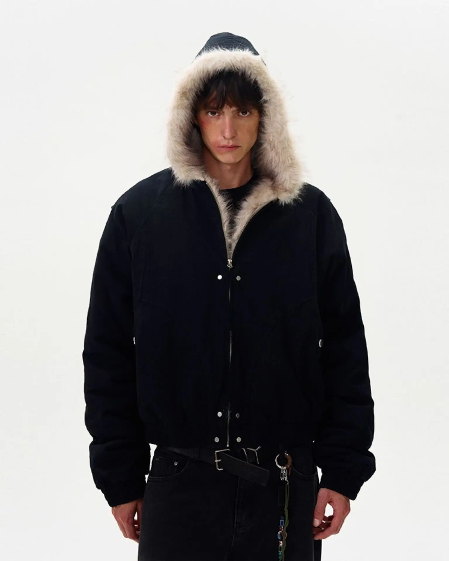 PFNW Patchwork Fur Collar Cotton Jacket Autumn Winter New Men's Hooded Long Sleeved Short Cardigan Coat 28L1106