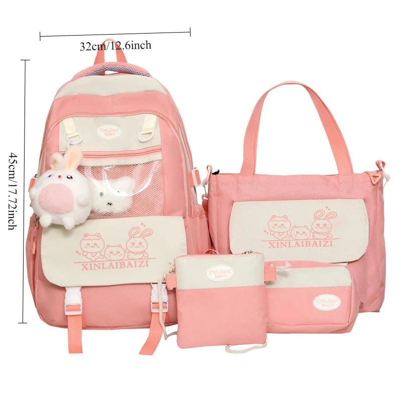 4pcs Fresh Japanese Campus Style Spacious Student Rucksack Trendy Daily Backpack For Teen Girls Middle High School 6