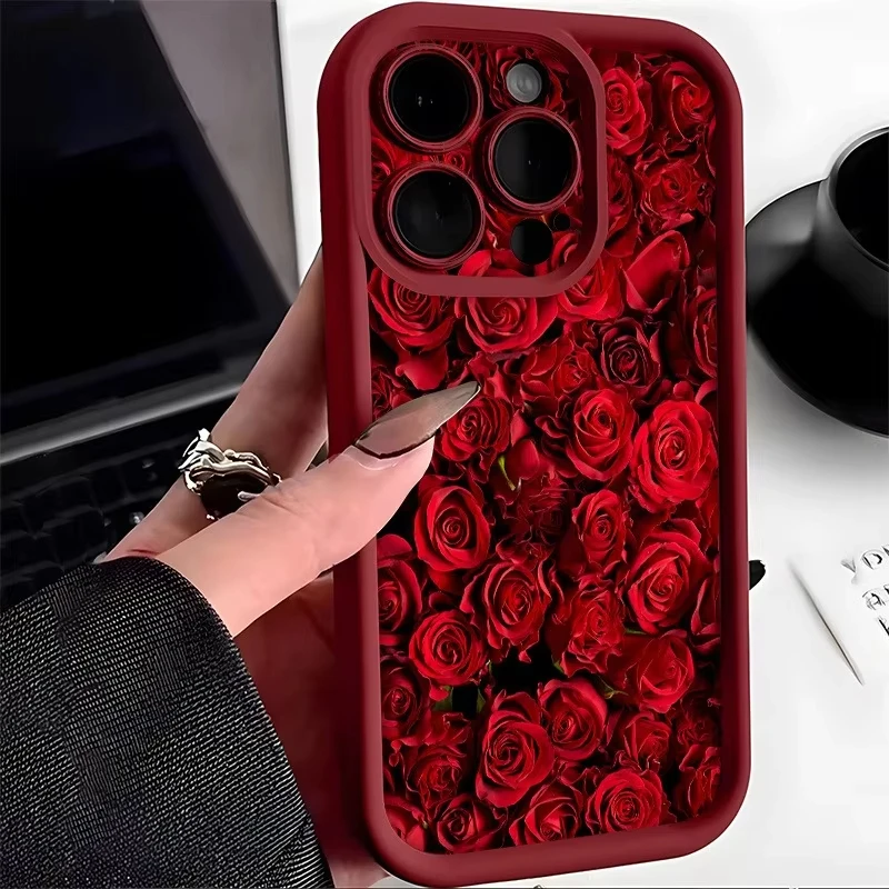 Elegant Red Rose Pattern Soft Silicone Phone Case Cover