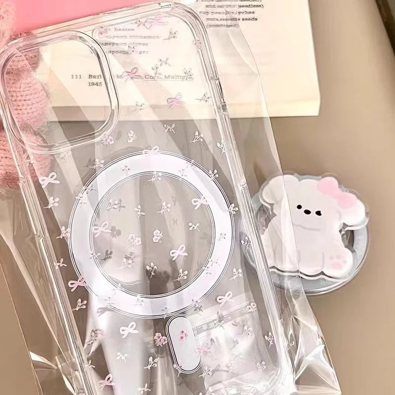 Magnetic Floral Bow Phone Case with Holder