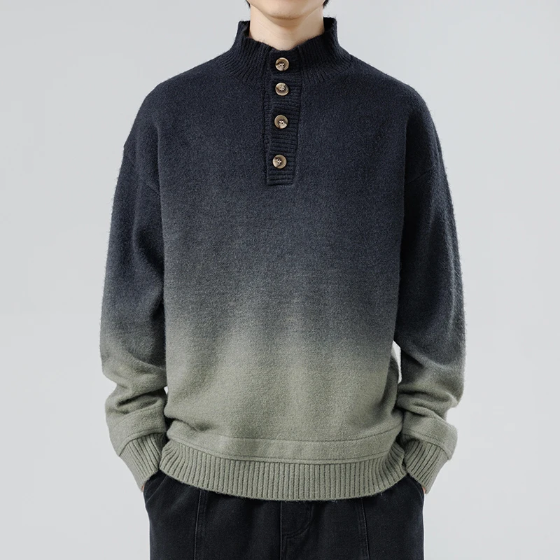 

Turtleneck Thick Sweater Men's Loose Casual Top Autumn Winter Sweater Chinese Style for Men Gradient Color Design Pullover