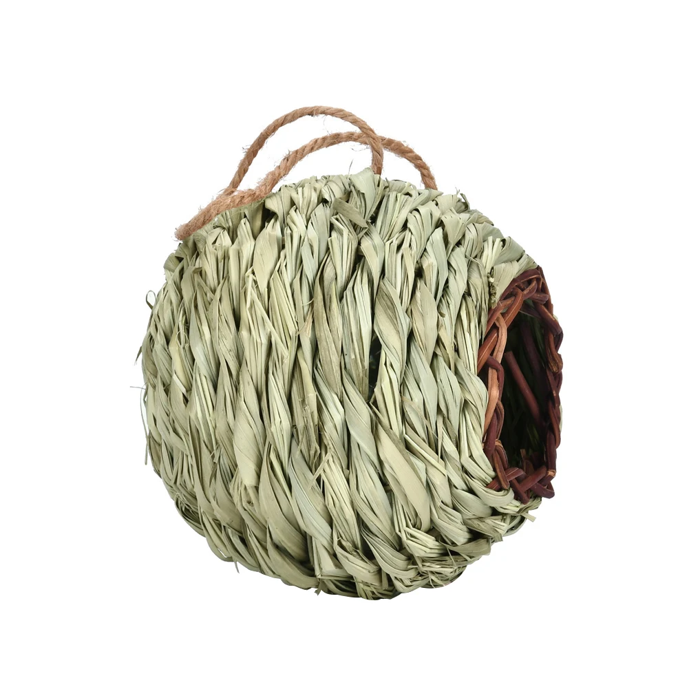 Hand-woven natural grass bird cages bird house with hanging rope handmade nest shelter hut small hideaway pet supplies bird house bird cage