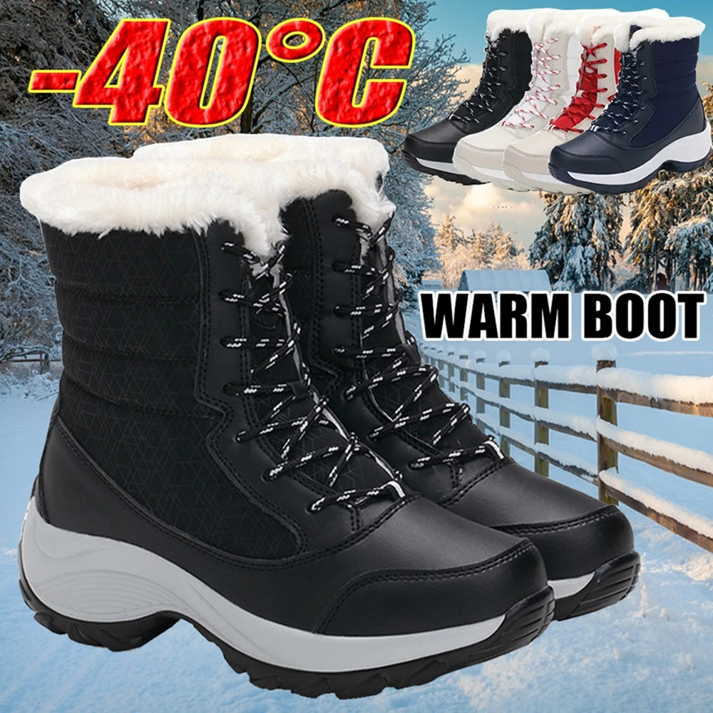 Women Snow Boots Winter Warm Shoes  Women Ankle Boots Super Warm Snow Botas De Mujer Black Platform Shoes for Heels Boots Female