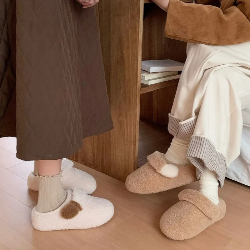 Adorable Cat Paw Home Cotton Slippers Women Winter Japanese Minimalist Warmth Non-Slip Outdoor Wearable Fur Shoes Soft 2