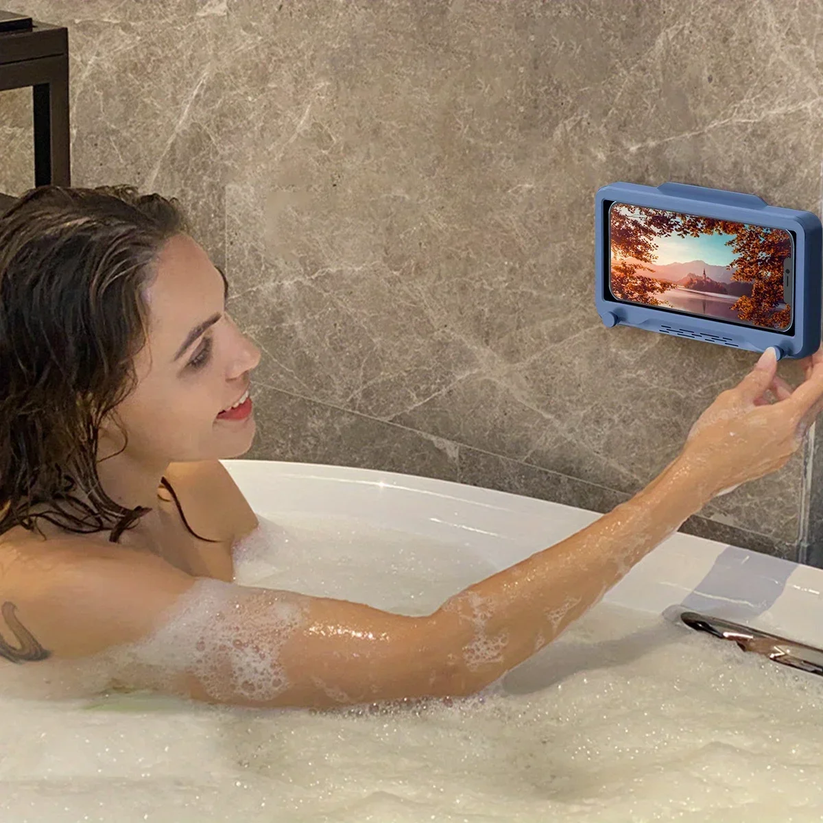 New 1pc Waterproof Bathroom Mobile Phone Box, Anti-Fog Touch Screen, Shower Accessories, Wall Mount Phone Holder, For Shower