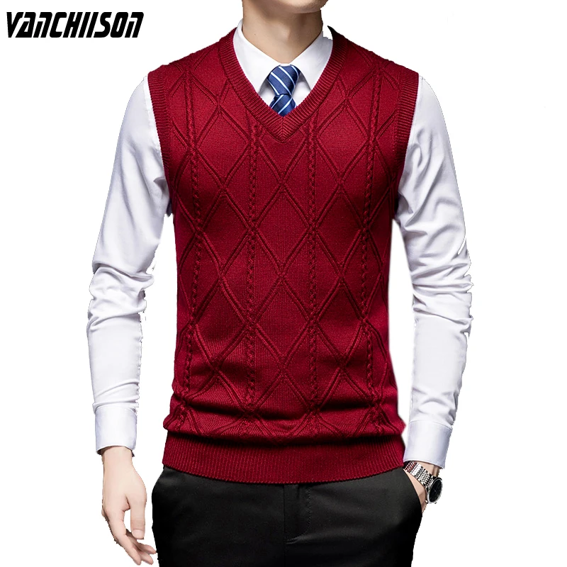 

Men Wool Knit Tank Vest Sleeveless Sweater Pullover Tops Basic Tops Warm for Autumn Winter V Neck 3D Pattern 00019