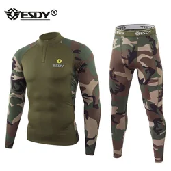 ESDY-Conjunto de ropa interior térmica atlética para hombre, ropa interior de camuflaje para entrenamiento funcional, deportiva, Sexy, de secado rápido, para correr, Tracksui