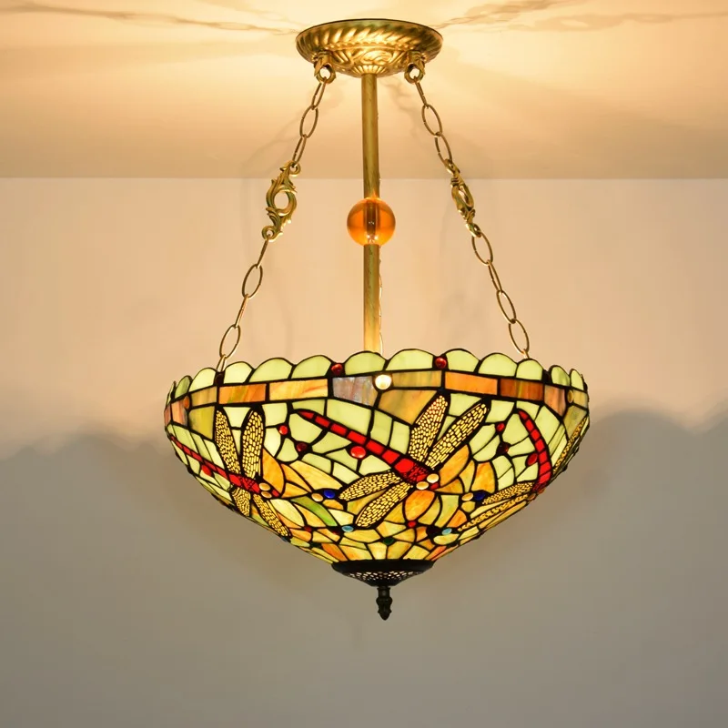 

Новая 16-дюймовая люстра в стиле Тиффани с зеленым дном, искусство, художественная стеклянная Потолочная люстра