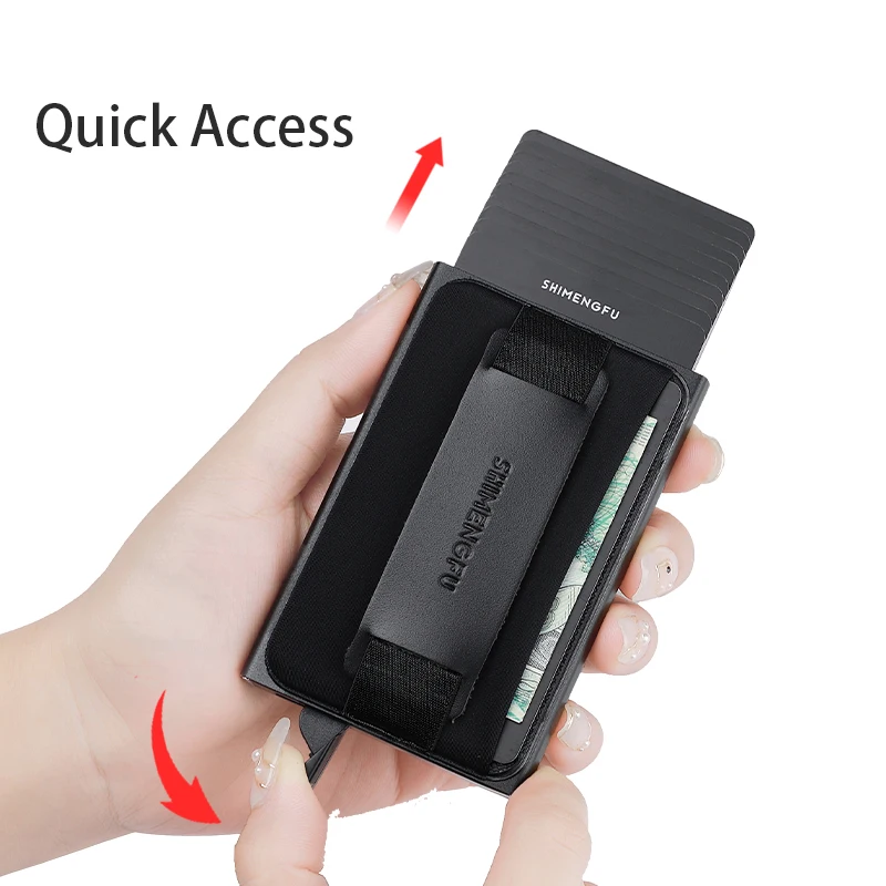RFID Blocking Pop-up Card Holder Leather+Metal Bank Card Wallet Men's ID Cover Credit Minimalist Holder Bag For Women