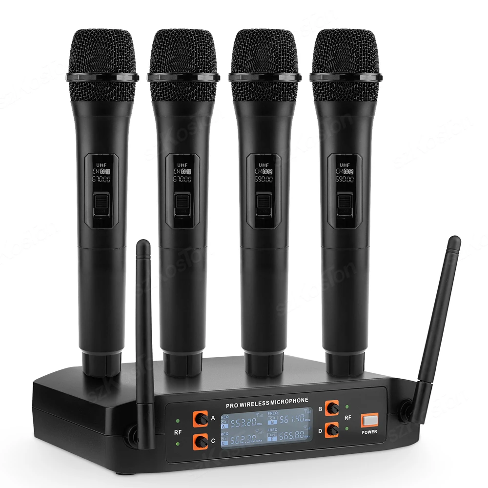 

Профессиональный беспроводной микрофон, 4-канальная ручная система караоке, УВЧ микрофон для дома вечерние, церкви, событий, PA TV колонка