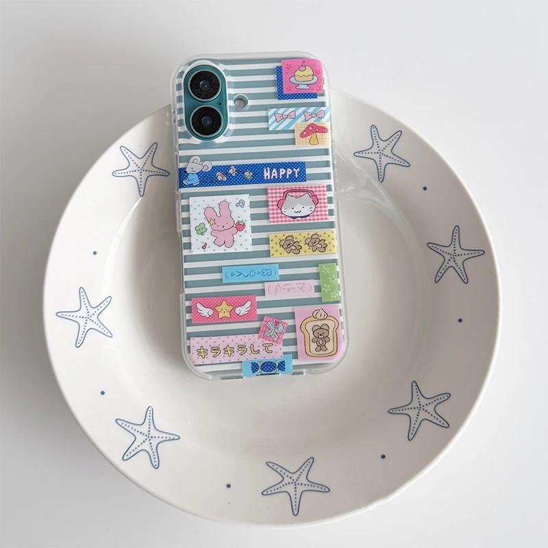 Japanese Striped Kawaii Print Shockproof Silicone Phone Case