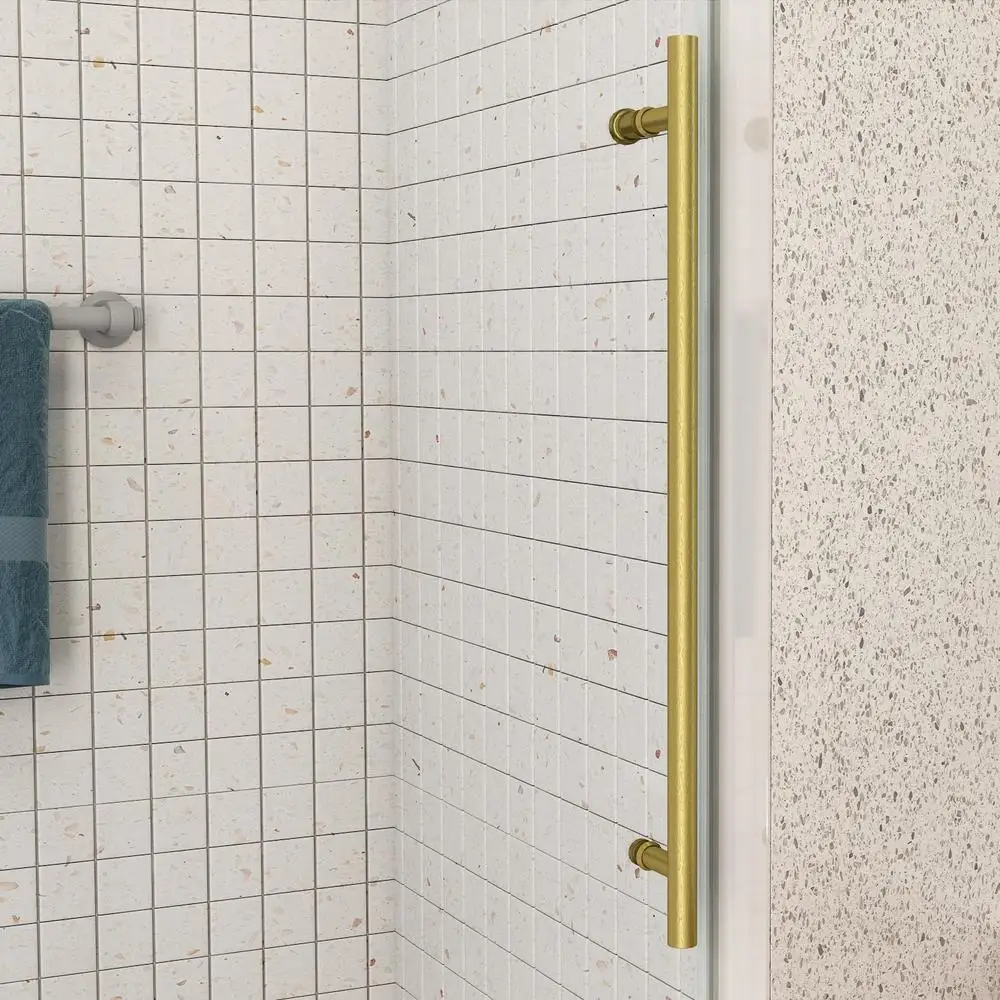 60x60 Frameless Sliding Tub Door Handle Glass Bathtub Shower Door 5/16" 8mm Clear SGCC Tempered Adjustable Walk-in Stainless 4