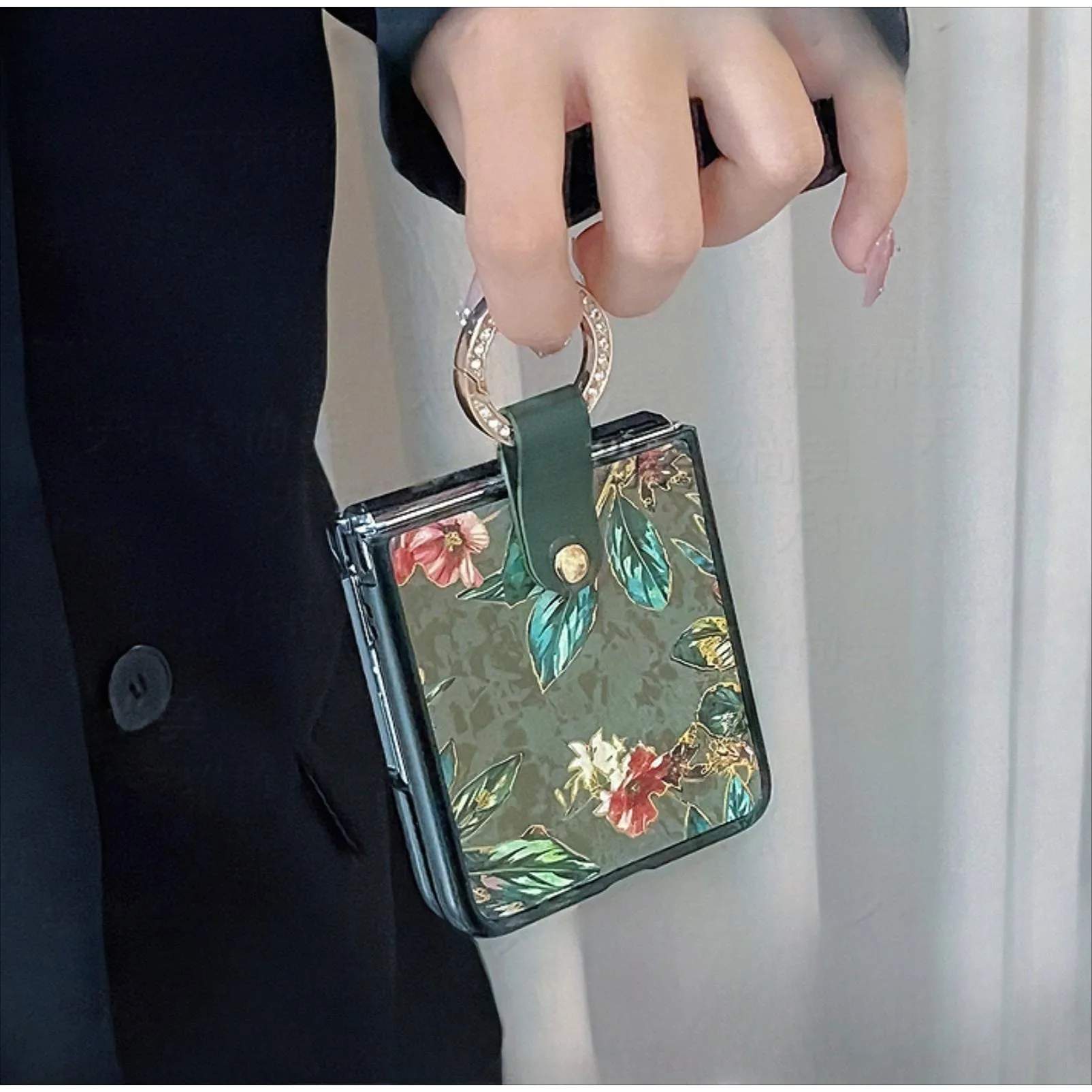 Korean Luxury Retro Flower Portable Ring Phone Case - Premium Back Cover