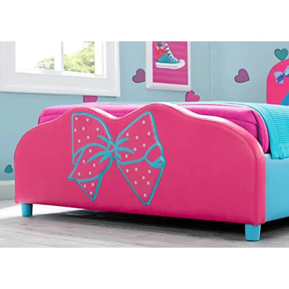 Upholstered Twin Bed JoJo Siwa 350lb Capacity Wood Frame Easy Assembly 3D Applique Detailing Twin Size Without Box Spring Needed 3