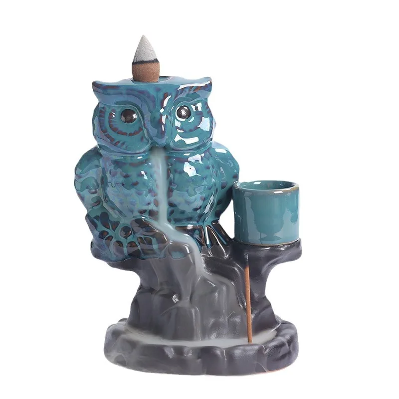 Creative Ceramic Owl Incense Burner with Backflow Feature Home