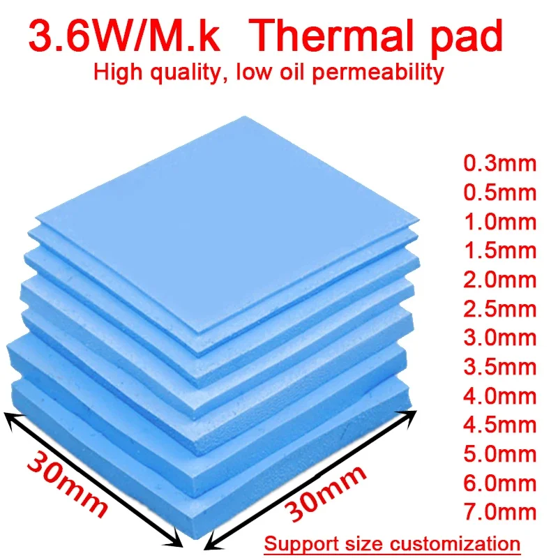 6pcs Thermal Pad 30x30mm Notebook Computer Router Memory Graphics Chip Cooling Non-Conductive Silicone 0.3MM 0.5MM 1.0MM
