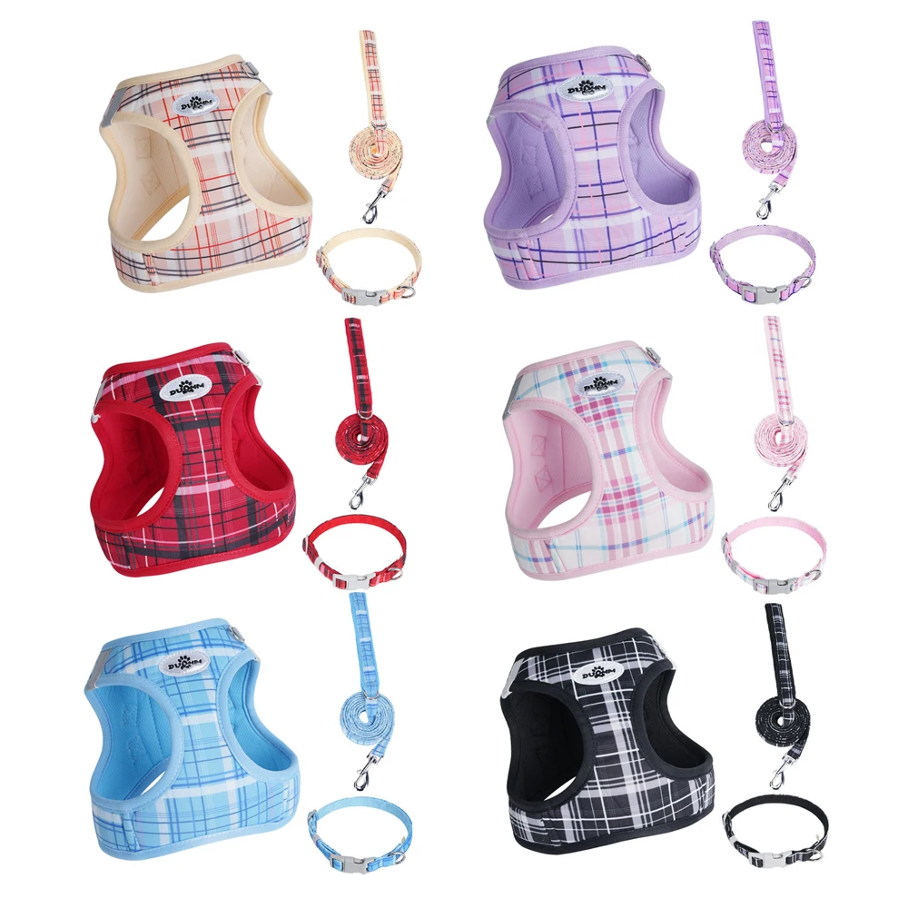 Adjustable Plaid Pet Leash And Collar Set For Cats And Dogs_voghion.com