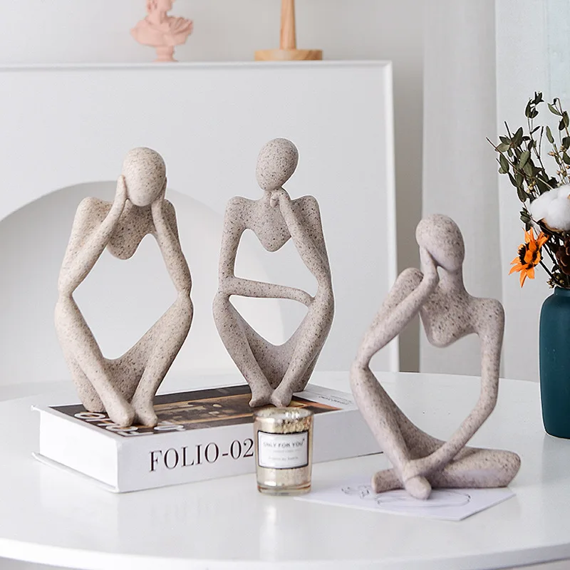 Resin Thinker Statue - Modern Abstract Office Decor, Nordic
