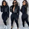 Women's Winter Vest Fashion Faux Leather Padded Jacket Coat Vintage PU Black And White Female Short Waistcoat Chic Clothes Tops