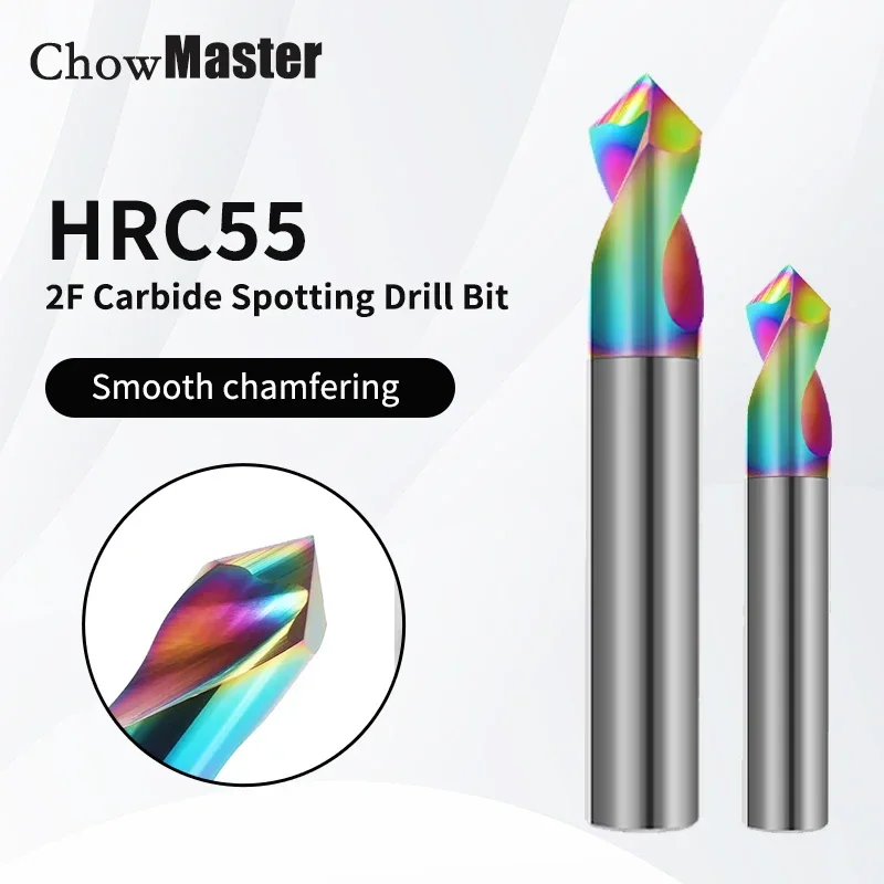Chow master hrc55 Hartmetall-Spotting-Bohrer 2 Flöten-DC-Beschichtung 90-Grad-Fasen-Mittelbohrer für al 1 2 3 4 5 6 8 10 12mm