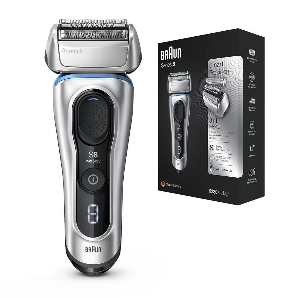 

Series 8 8330s Next Generation, Electric Shaver for Men, Rechargeable and Cordless Razor, Silver, Fabric Travel Case,Wet and Dry