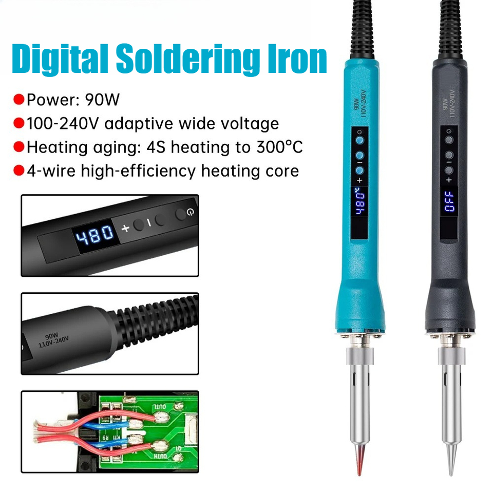 90W Digital Soldering Iron Set Kit Repair Welding Tool Ceramic Heater Welding pen AC 220V EU Plug Adjustable Temperature