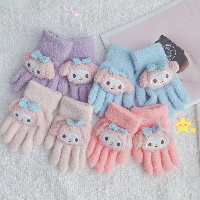 

Sanrio Mymelody Gloves Kawaii Anime Cartoon Boy Girl Cute Doll Gloves Winter Thicken Warm Windproof Plush Split Finger Gloves