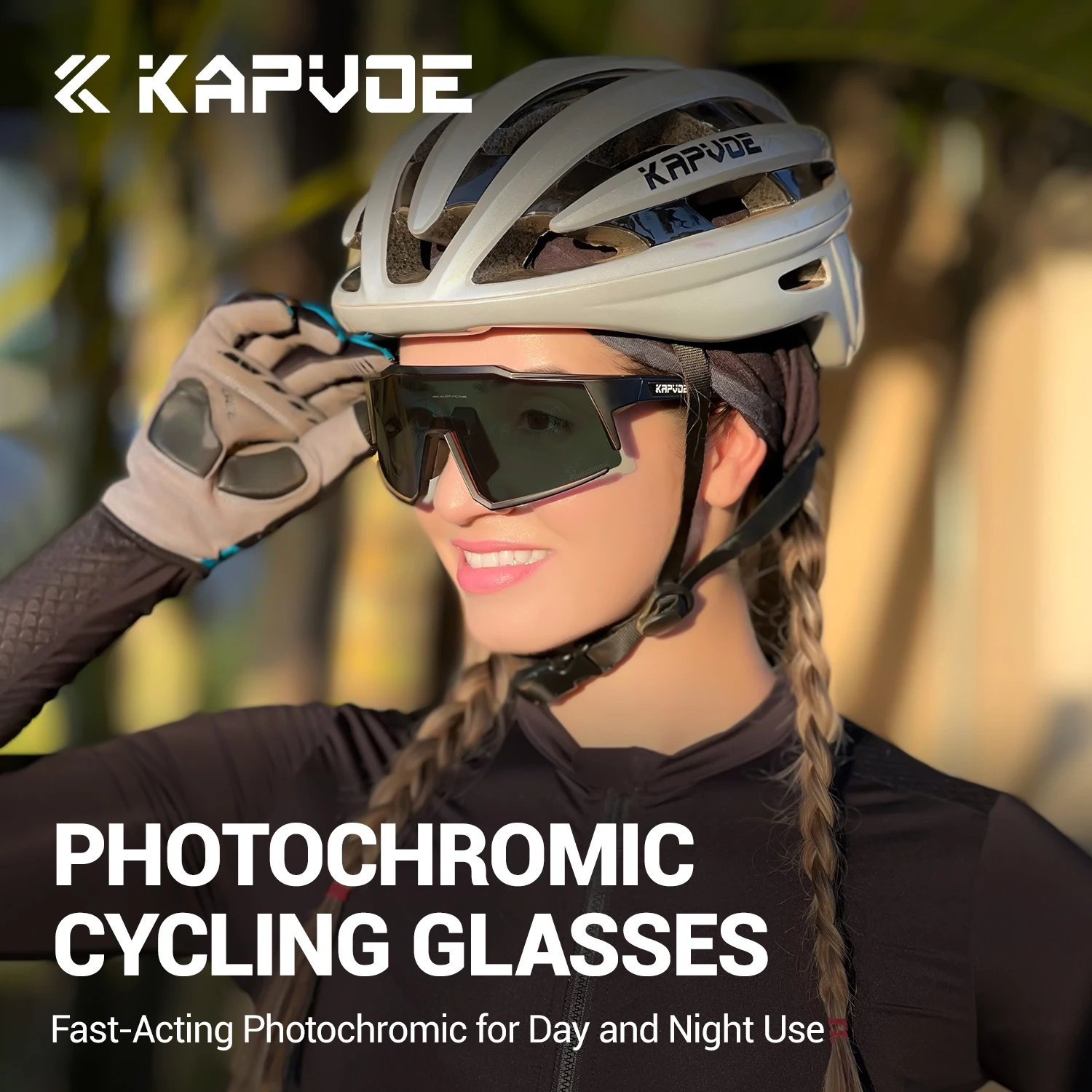 KAPVOE UV400 HD 포토크로믹 하이킹 선글라스 야외 스포츠 사이클링 하이킹 안경 세련된 운전 선글라스 MTB 선글라스