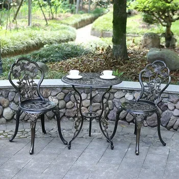 Set di mobili da giardino in ferro italiano impermeabile a prova di sole Set di tavoli e sedie da esterno in alluminio pressofuso per il tempo libero, cortile, villa k q 1