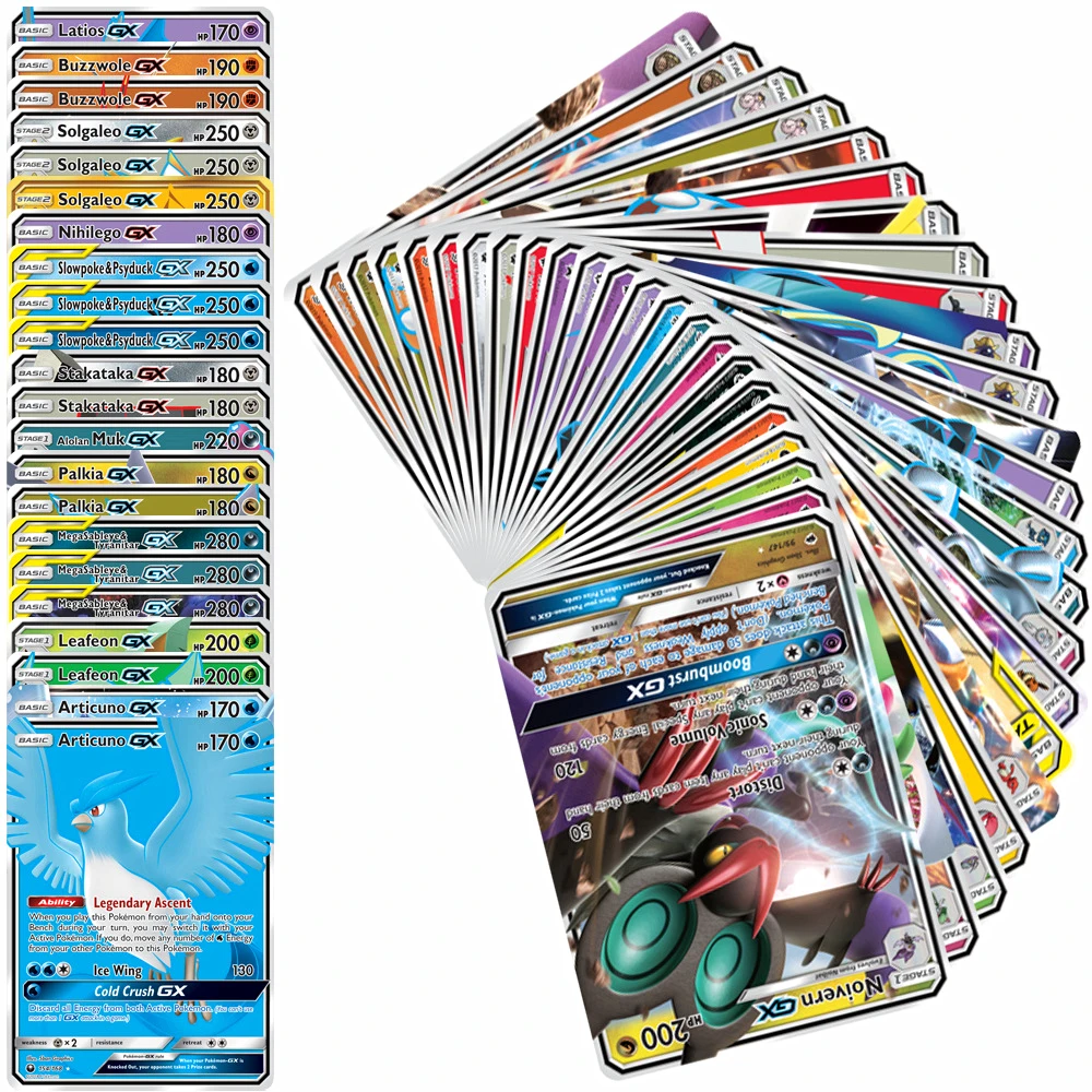 60Pcs English Pokemon Cards Tag Team Ex Gx Mega Vmax V Vsta Pikachu Evolutions Flash Card Game Carte Trading Collection Cards