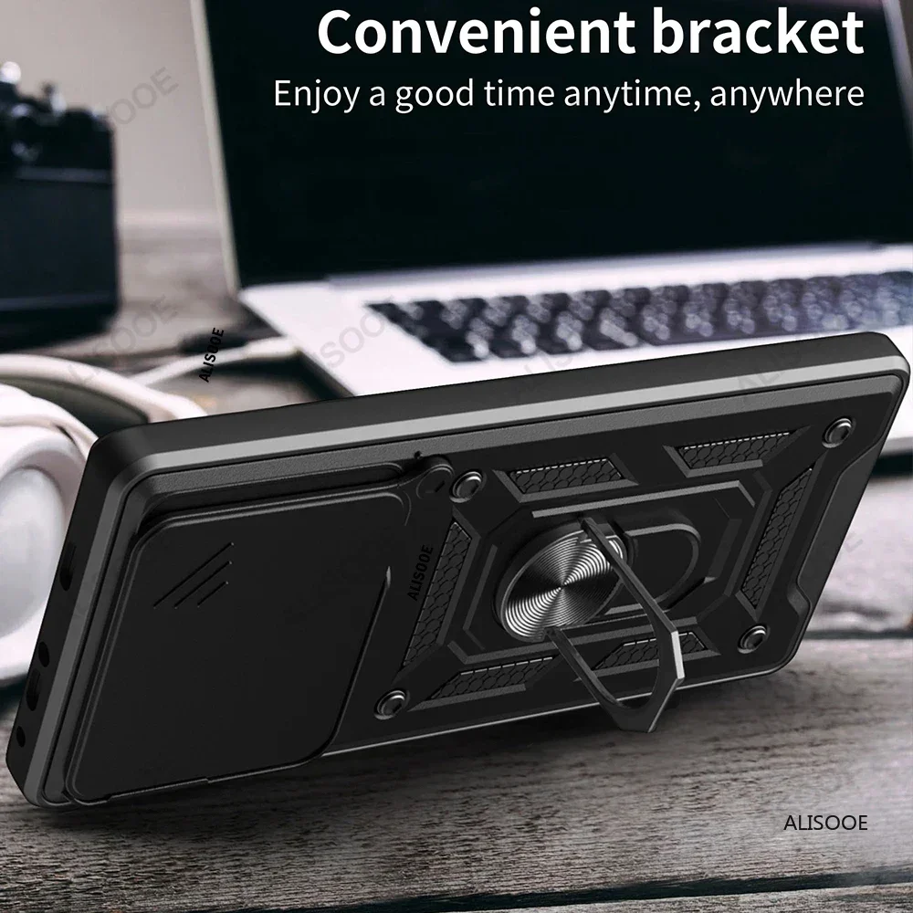 Slide Camera Cover with Lens Ring Stand - Shockproof Protective Case