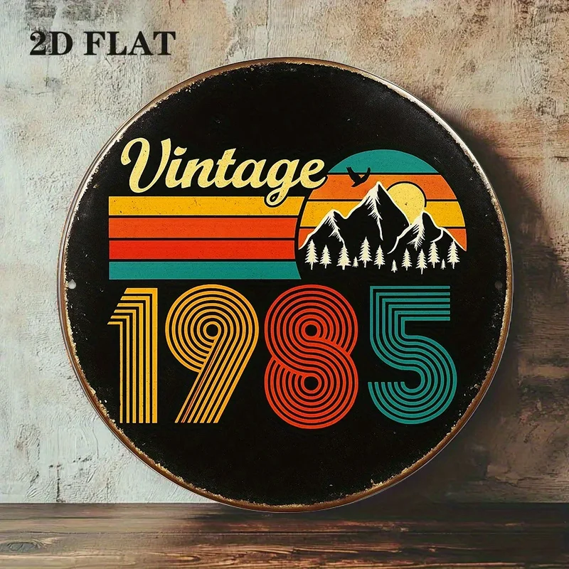 1개의 빈티지 1985 테마 8x8인치 원형 벽 장식 - 80년대 향수를 불러일으키는 복고풍 사인, 내구성이 뛰어난 거실, 사무실 장식